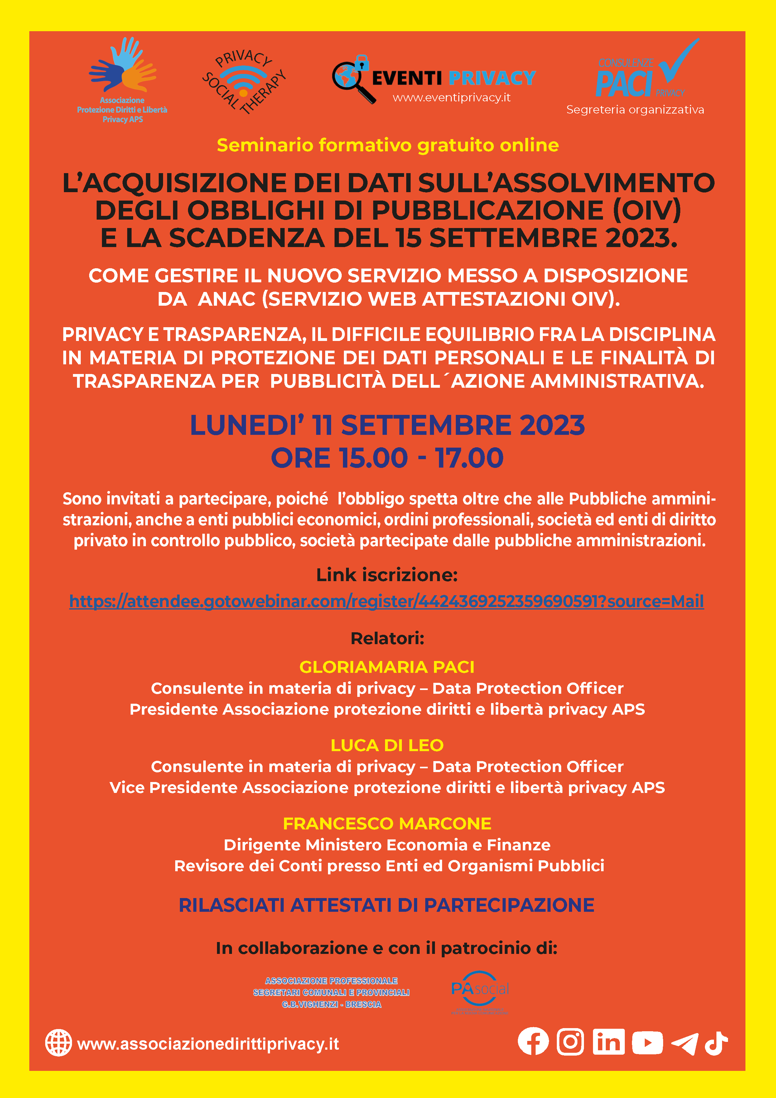 Seminario formativo gratuito 11 Settembre 2023