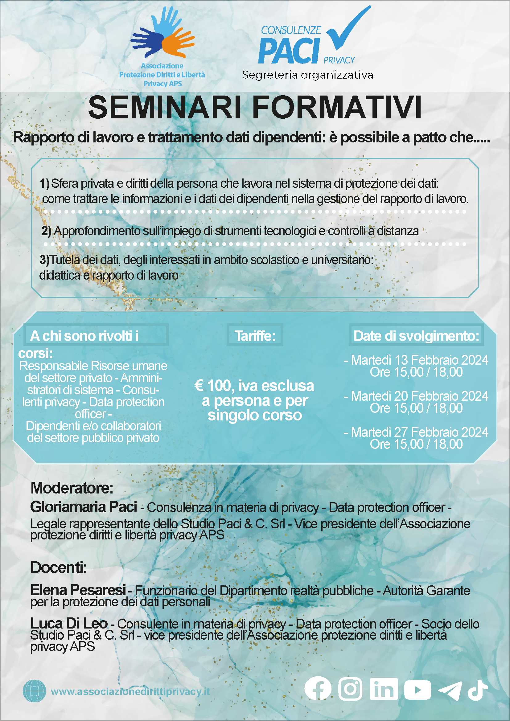 Seminari formativi sul tema trattamento dati in ambito di lavoro